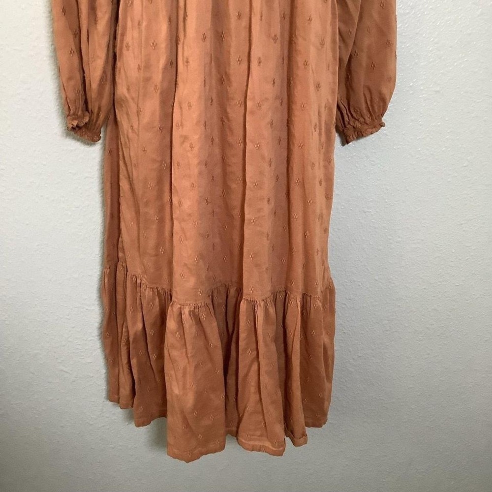Orange Boho Chic Cottagecore Feminine Smocked Peasant Prairie Midi Dress S - Picture 3 of 6